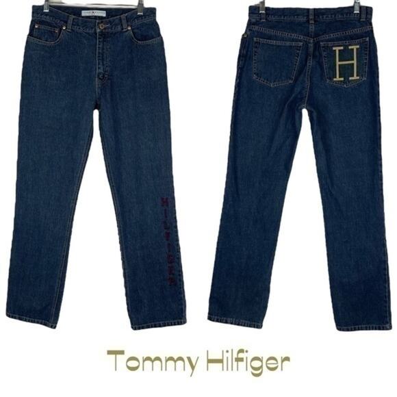 Tommy Hilfiger Embroidered Logo 100% Cotton Straight Leg Y2K Jeans NWOT Size 6 - Picture 1 of 11